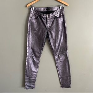 7 For All Mankind Womens Purple Metallic Coated Mid Rise Skinny Jeans Size 28